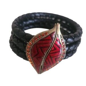 bohemian-style cuff braided bracelet with enamel centerpiece